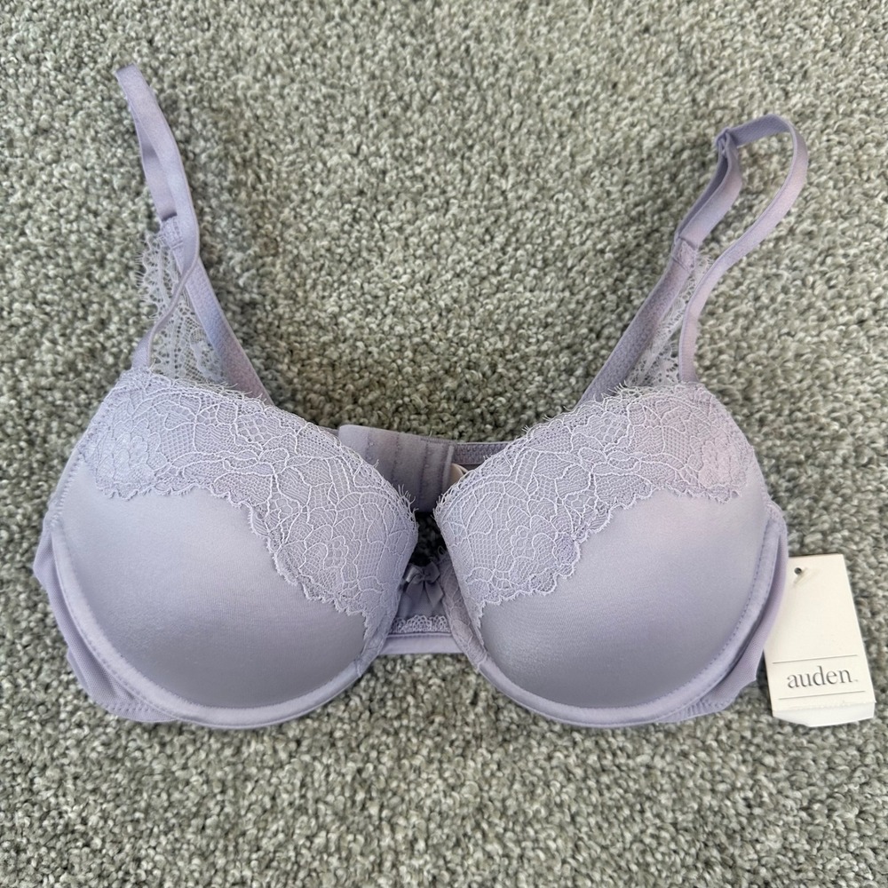 Auden Bra 34B Smooth Light Lift Comfort Wire Demi Lavender Lace Coquette NWT